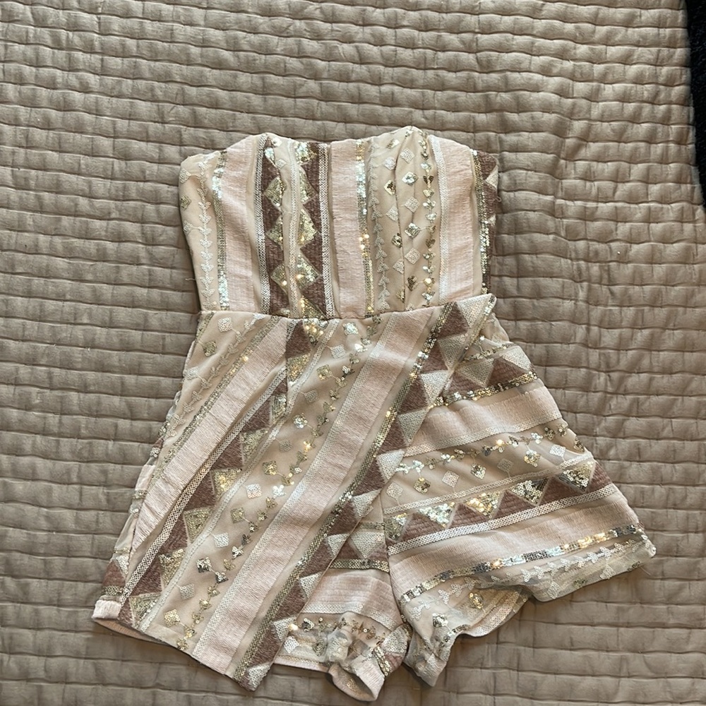 NWT - Champagne tone sequins and embroidered romper
